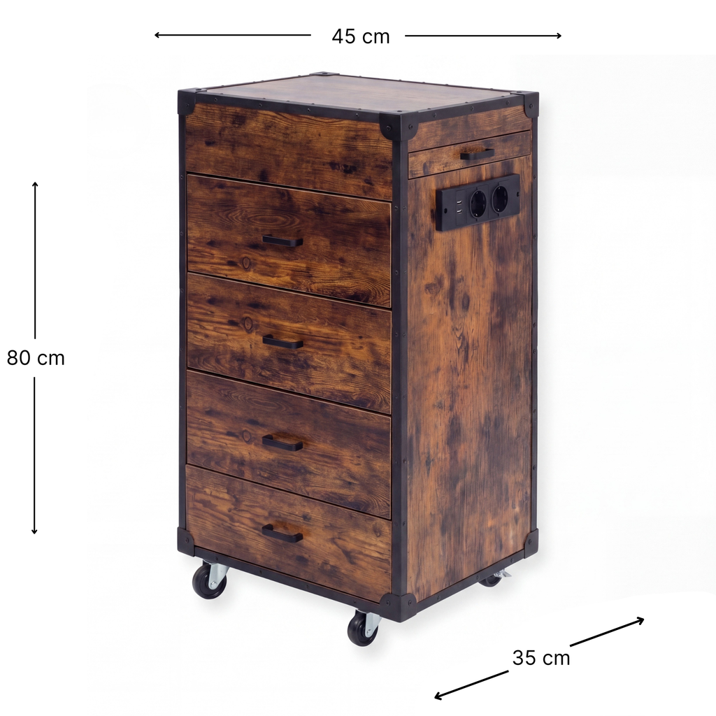 Drawer Cabinet on Wheels - London - Brown