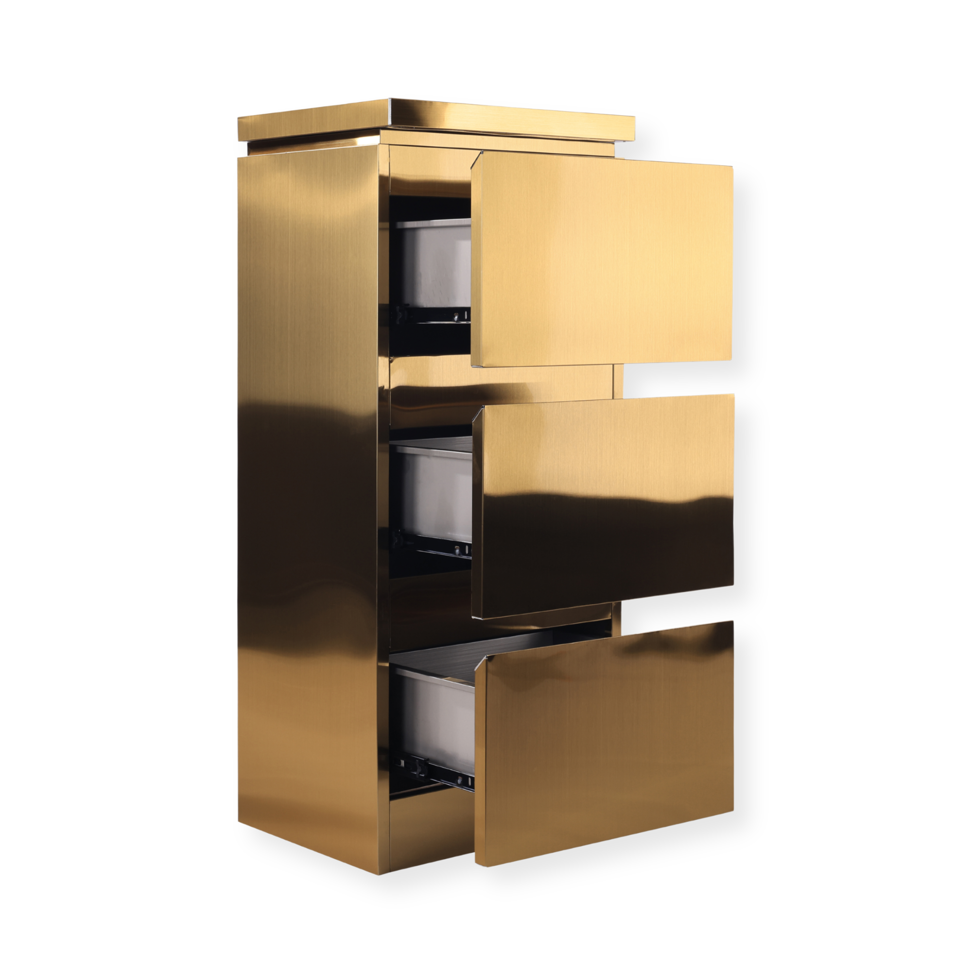 Metal Barbershop Side Table with 3 Drawers - Lira - Gold