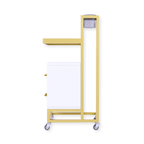 Barbershop Side Table On Wheels With Double Drawers and Shelf - Elva - White & Gold