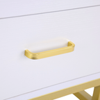 Barbershop Side Table On Wheels With Double Drawers and Shelf - Elva - White & Gold