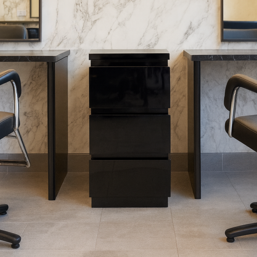 Metal Barbershop Side Table with 3 Drawers - Lira - Black