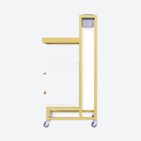 Barbershop Side Table On Wheels With Double Drawers and Shelf - Elva - White & Gold