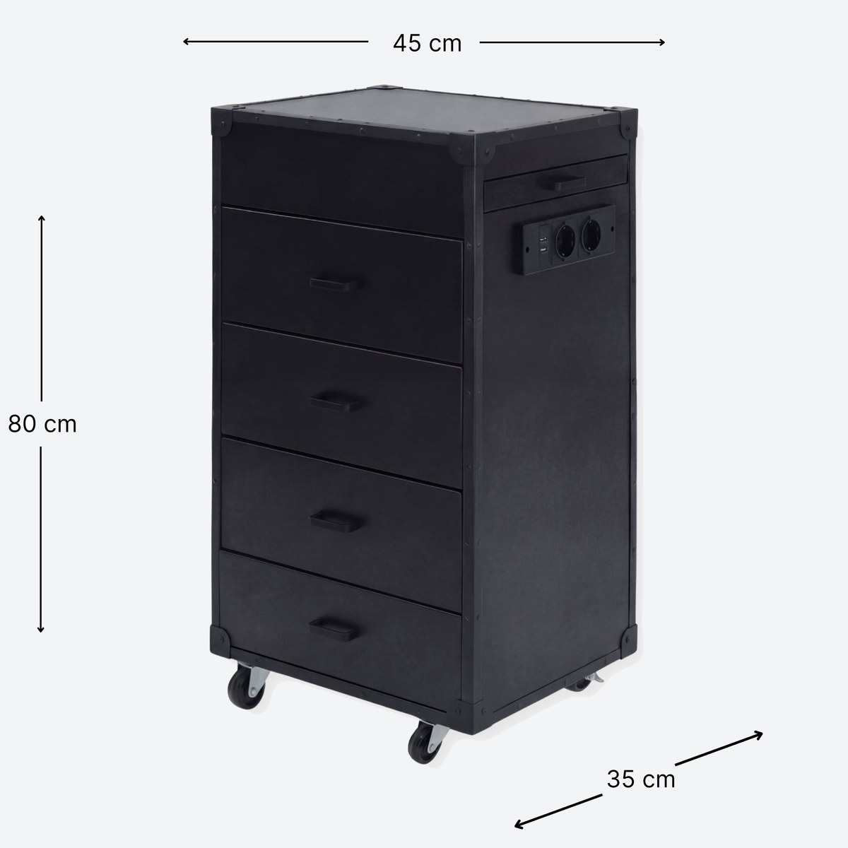 Drawer Cabinet on Wheels - London - Black