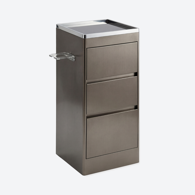 Metal Barbershop Side Table with 3 Drawers - Lira - Silver