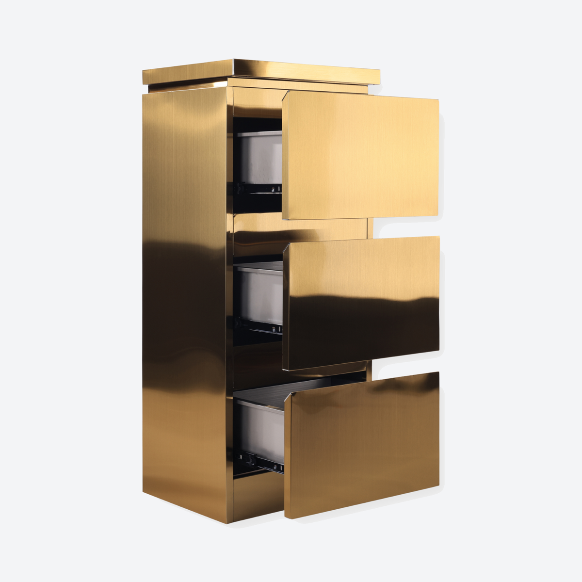 Metal Barbershop Side Table with 3 Drawers - Lira - Gold